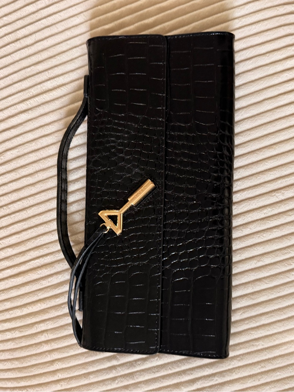 Florian Black Croc-Embossed Clutch with Gold Accent